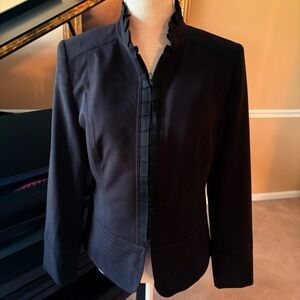 Elegant Women's Black Ruffle-Trim Zip Front Jacket